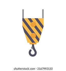 Construction industry hook icon and crane equipment illustration. Building heavy engineering symbol and industrial work tool. Lifting machinery weight with rope and machine build house. Cargo element