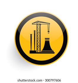 Construction and industry icon on yellow button background,clean vector