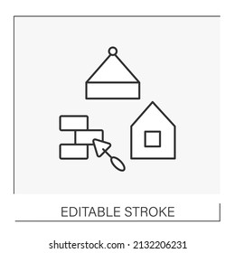  Construction industry line icon. Build or repair houses.Construction workers. Professions concept. Isolated vector illustration.Editable stroke