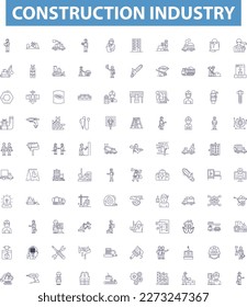 Construction industry line icons, signs set. Build, Architecture, Engineering, Contracting, Infrastructure, Developing, Designing, Constructing, Develop outline vector illustrations.