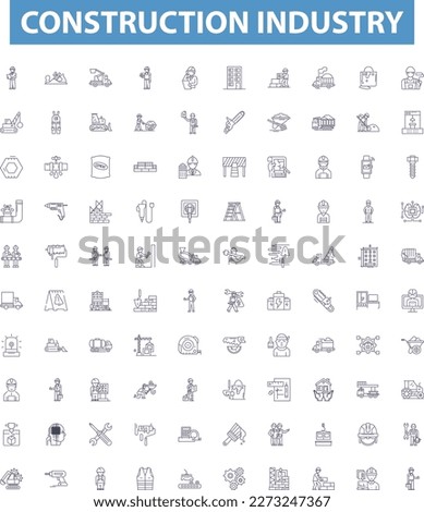 Construction industry line icons, signs set. Build, Architecture, Engineering, Contracting, Infrastructure, Developing, Designing, Constructing, Develop outline vector illustrations.