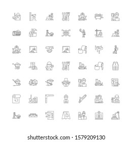 Construction industry linear icons, signs, symbols vector line illustration set