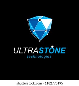 Construction industry logo. Vector abstract 3D mesh object, design element technology low poly template. 