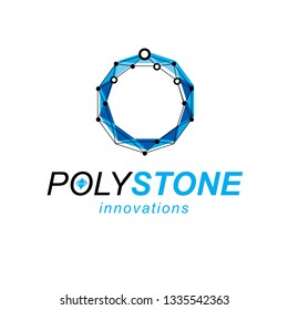 Construction industry logotype. Abstract geometric 3D wireframe object, vector illustration.