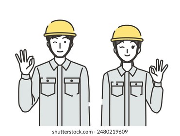 Construction industry man and woman in okay pose