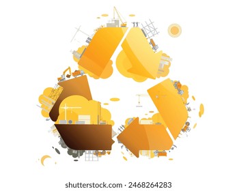 Construction industry with recycling symbol shows the construction waste disposal of the construction industries vector illustration graphic EPS 10