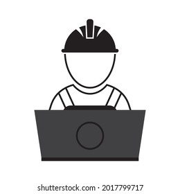 icono del trabajador de la industria de la construcción sujetando una laptop