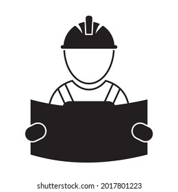 
construction industry worker icon holding a building plan