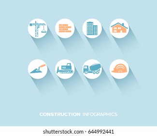 Infografía de construcción con iconos planos. Ilustración del vector