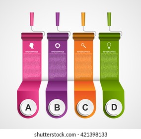 Construction infographic with a roller brush and a twisted multi-colored tape. Vector illustration. 