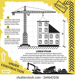 Construction Infographics. Idea For Brochure, Poster Or Infographics  Containing Silhouettes Of Construction Machines.