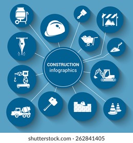 Construction infographics set with building tools paper buttons vector illustration