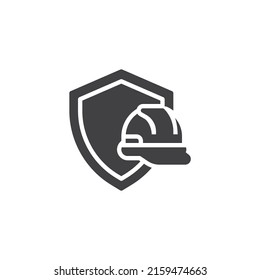 Construction insurance vector icon. filled flat sign for mobile concept and web design. Safety hardhat and shield glyph icon. Symbol, logo illustration. Vector graphics