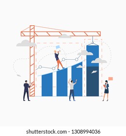 Construction investment flat icon. Crane, graph, growth, developer. Business concept. Can be used for topics like startup, real estate, finance