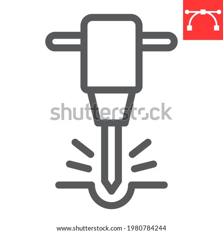 Construction jackhammer line icon, tool and repair, pneumatic hammer vector icon, vector graphics, editable stroke outline sign, eps 10