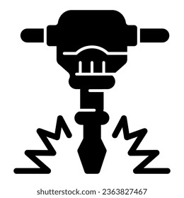 Icono sólido jackhammer de construcción, concepto del día laboral, signo de rotura de hormigón sobre fondo blanco, icono de martillo neumático en estilo glifo para concepto móvil y diseño web. Gráficos vectoriales