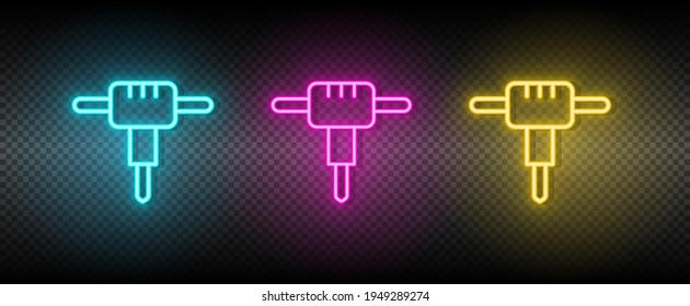 construction, jackhammer vector icon yellow, pink, blue neon set. Tools vector icon