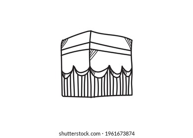 construction of the Kaaba ramadan doodle icon lineart style