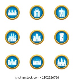 Construction of kingdom icons set. Flat set of 9 construction of kingdom vector icons for web isolated on white background