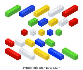 Construction kit. Block set. Isometric style. Vector illustration.