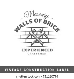 Construction label isolated on white background. Design element. Template for logo, signage, branding design. Vector illustration