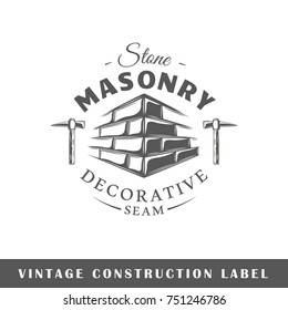 Construction label isolated on white background. Design element. Template for logo, signage, branding design. Vector illustration