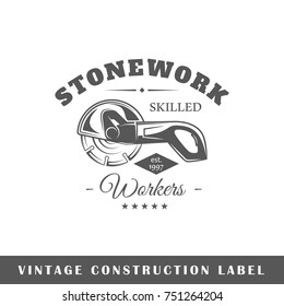 Construction label isolated on white background. Design element. Template for logo, signage, branding design. Vector illustration