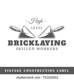 Construction label isolated on white background. Design element. Template for logo, signage, branding design. Vector illustration