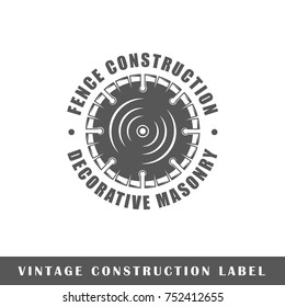 Construction label isolated on white background. Design element. Template for logo, signage, branding design. Vector illustration