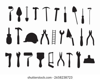 Iconos de herramientas de equipos de construcción y mano de obra