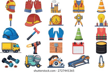 Construcción y trabajo Iconos y herramientas de la industria de seguridad