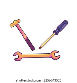 construction laborer and workshop tools in colorful vector illustration form