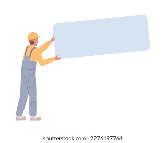 Trabajador de construcción con caracter de vector de color semiplano de panel metálico. Concepto editable. Persona de cuerpo entero sobre blanco. Ilustración puntual simple de estilo de dibujos animados para diseño gráfico web y animación
