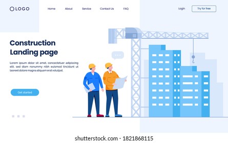 Construction landing page website illustration flat vector template
