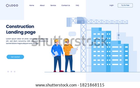 Construction landing page website illustration flat vector template

