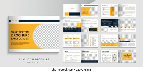 Construction Landscape company profile brochure design. 16 pages layout brochure template.