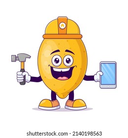 Construction lemon cartoon mascot character vector illustration design