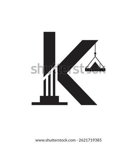 Construction Letter K Logo Design, Bold Architectural Initial with Crane Hook and Pillar Elements for Building or Engineering Branding