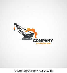 Construction Lifting Crane and Wrench and gear logo.