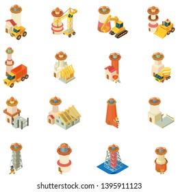 Construction of lighthouse icons set. Isometric set of 16 construction of lighthouse vector icons for web isolated on white background