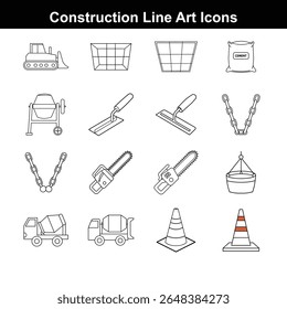  construction line art icon set  on white background 