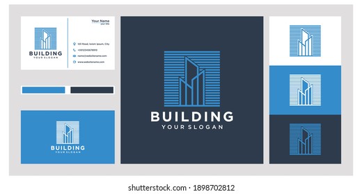 Construction with line art style logo design and business card	
