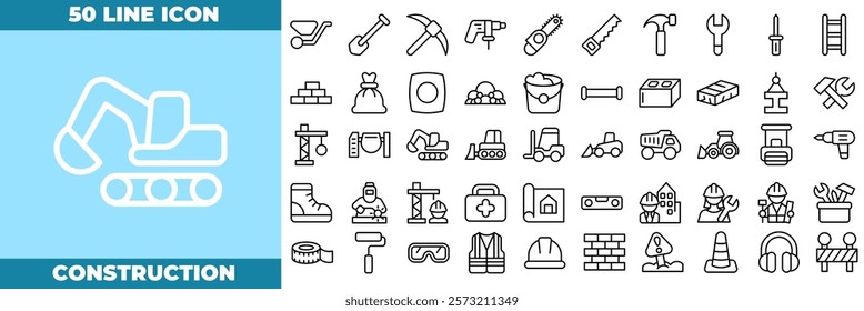 Construction Line Editable Icons set. Vector illustration in modern thin line style of construction icons: worker, industry, repair, etc