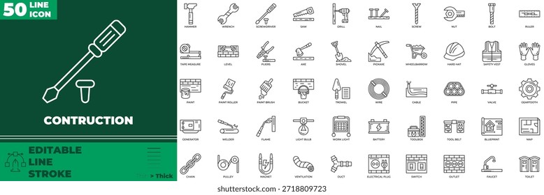 Construction Line Editable Icons set