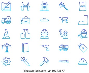 Construction Line Gradient pictogram symbol visual illustration Set