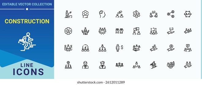Construction line icon. Contains such icons as office, build, architecture, home, residential, estate and more. Building linear icon. Outline symbol collection. Pixel perfect. Editable vector.