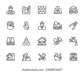 Conjunto de iconos de línea de construcción aislado sobre fondo blanco