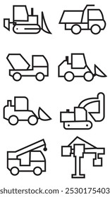 Construction line icon set. Construction vehicle Vector illustration. Isolated collection