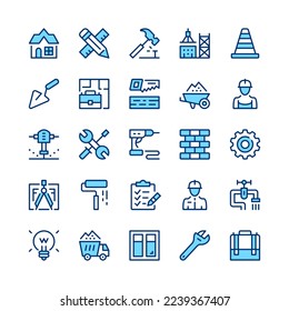 Construction line icons. Blue color. Vector line icons set