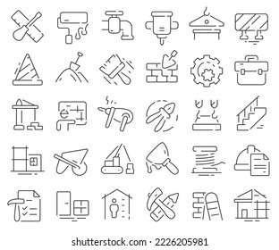Colección de iconos de la línea de construcción. Paquete de iconos de contorno delgado. Ilustración vectorial eps10